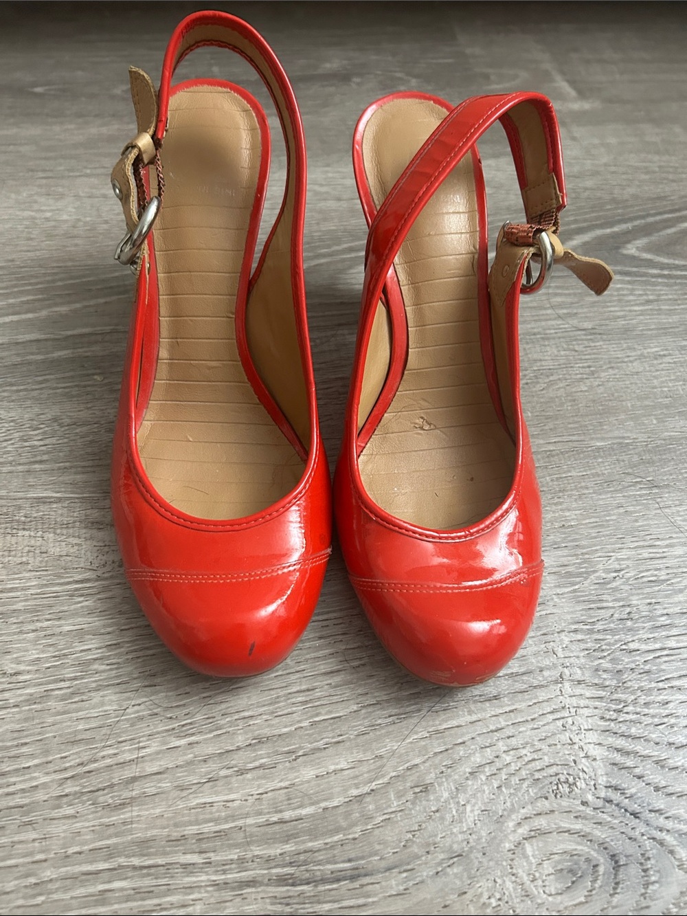 Gianni Bini Red Patent Slingback Heels with Buckle Accent - Picture 4 of 5